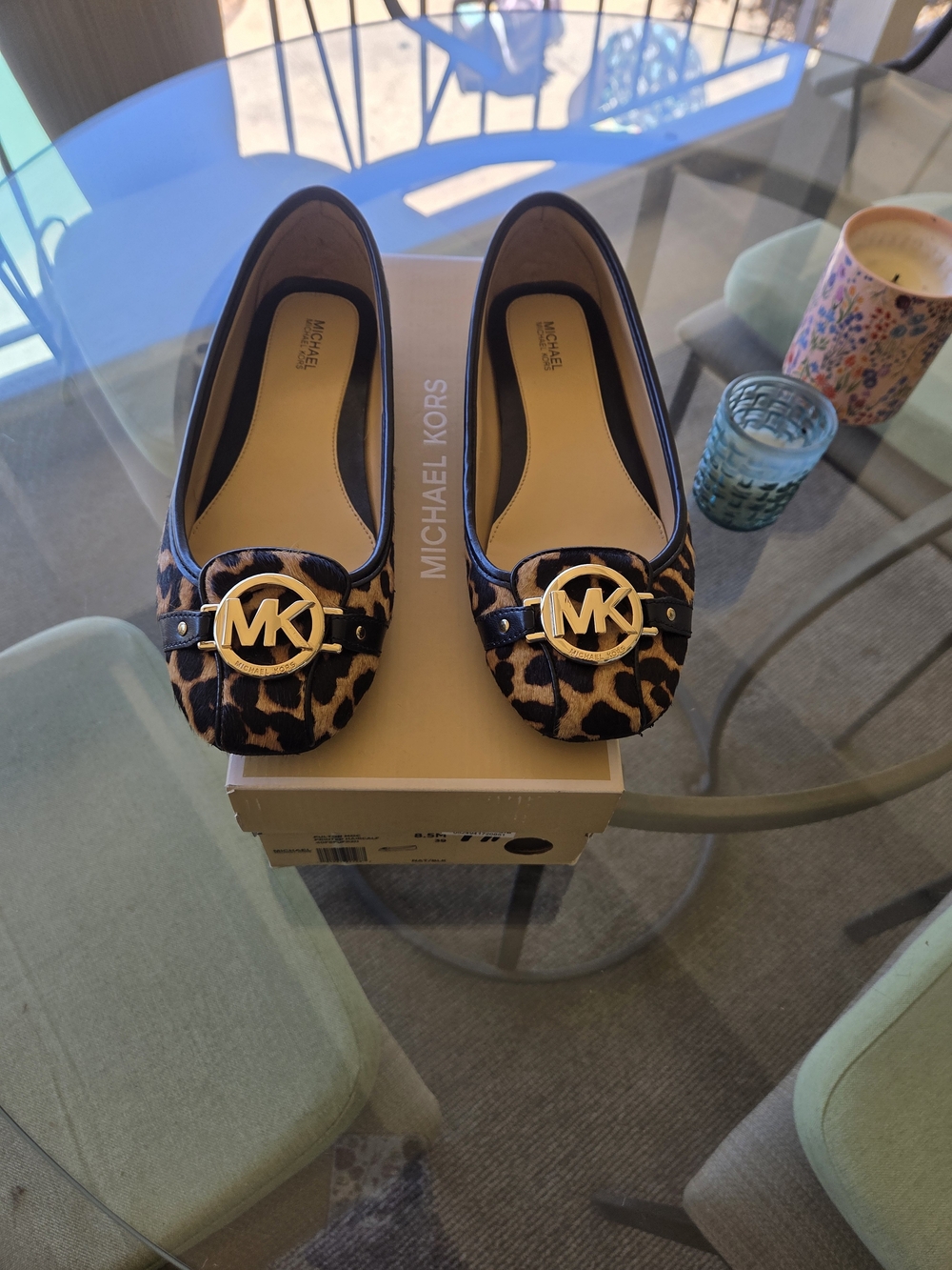 MICHAEL KORS Leopard Print MK Logo Ballet Flats - Brown/Black